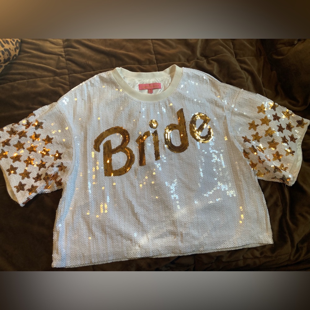 Simply Southern White and Gold Sequin Bride Top